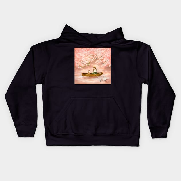 Cherry Blossom Lake Kids Hoodie by LUNA